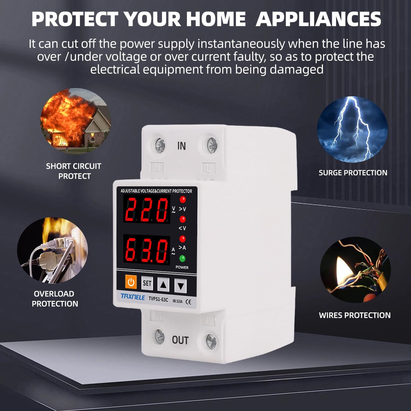 Protector de Voltaje Monofasico 140V-300V AC 63A EKVAP